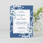 フローラネイビー結婚ブルー 招待状 (スタンド正面)