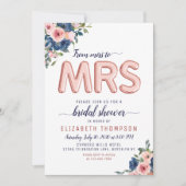 フローラネイビー赤面バラ金ゴールドバルーンブライダルシャワー 招待状 (正面)