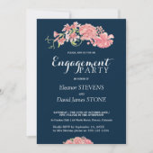 フローラネイビー赤面婚約パーティ招待状 招待状 (正面)