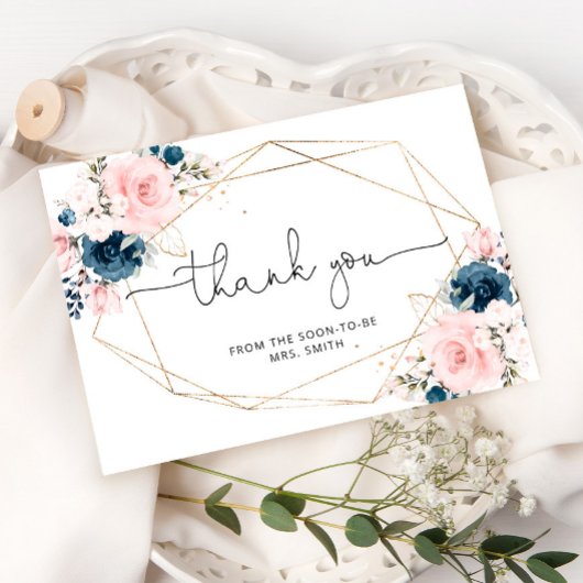 フローラネイビー赤面幾何学ブライダル感謝していユー カード