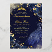 フローラネイビー金ゴールドバタフライドレスキンセアニェラ 箔招待状 (正面)