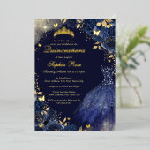 フローラネイビー金ゴールドバタフライドレスキンセアニェラ 箔招待状 (立ち正面)