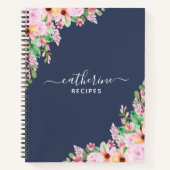 フローラネイビ空白のー独自のクックブックの書レシピ ノートブック (正面)