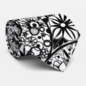 フローラネックタイ白黒花葉の花 ネクタイ (ロール)