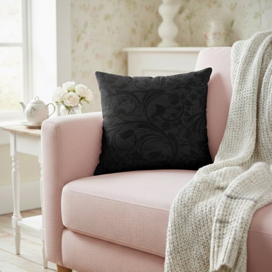 フローラノワールモダンブラックベルベット クッション