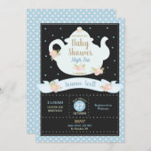 フローラハイティーパーティーベビーシャワー招待状ボーイ 招待状 (正面/裏面)