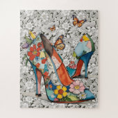 フローラハイヒールのパンプス蝶ヴィンテージレース ジグソーパズル (縦)