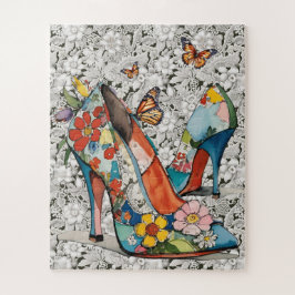 フローラハイヒールのパンプス蝶ヴィンテージレース ジグソーパズル