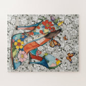 フローラハイヒールのパンプス蝶ヴィンテージレース ジグソーパズル (横)