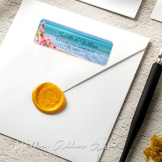 フローラハイビスカス熱帯ビーチ結婚式アドレス ラベル