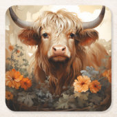 フローラハイランドカウシリーズデザイン2 スクエアペーパーコースター (正面)
