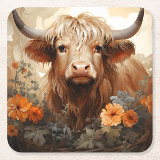 フローラハイランドカウシリーズデザイン2 スクエアペーパーコースター (正面)