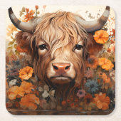 フローラハイランドカウシリーズデザイン3 スクエアペーパーコースター (正面)