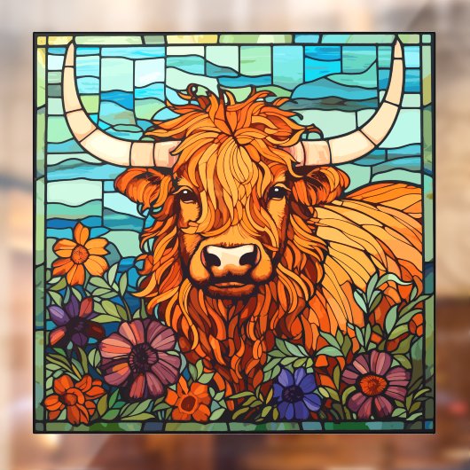 フローラハイランドカウファームライフフェイクステンドグラス ウィンドウサイン (シート2)