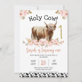 フローラハイランドホーリーカウカウカプリントファースト誕生日 招待状 (正面)