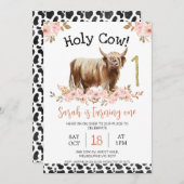 フローラハイランドホーリーカウカウカプリントファースト誕生日 招待状 (正面/裏面)