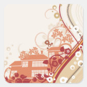 フローラハウスイラストレーション旋回と自然パターン スクエアシール (正面)