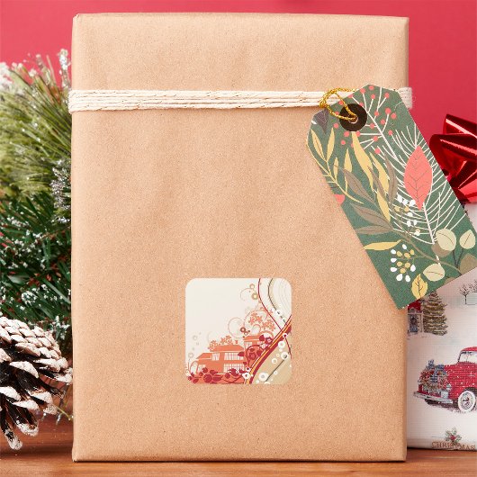 フローラハウスイラストレーション旋回と自然パターン スクエアシール