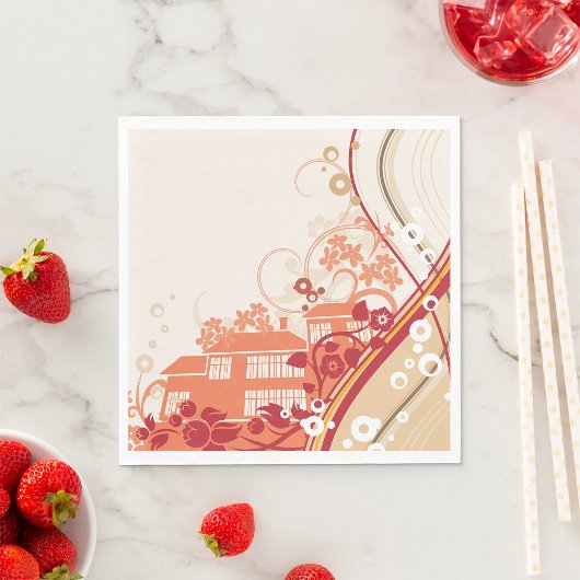 フローラハウスイラストレーション旋回と自然パターン スタンダードランチョンナプキン