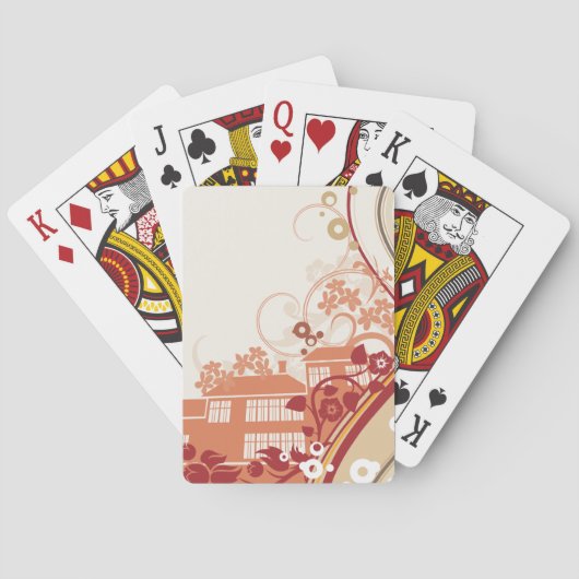 フローラハウスイラストレーション旋回と自然パターン トランプ (裏面)