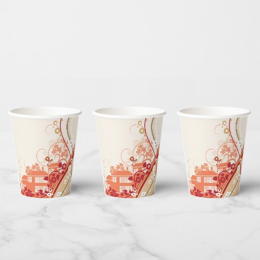 フローラハウスイラストレーション旋回と自然パターン 紙コップ