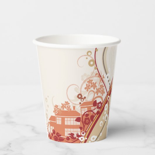 フローラハウスイラストレーション旋回と自然パターン 紙コップ (正面)