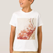 フローラハウスイラストレーション旋回と自然パターン Tシャツ (正面)