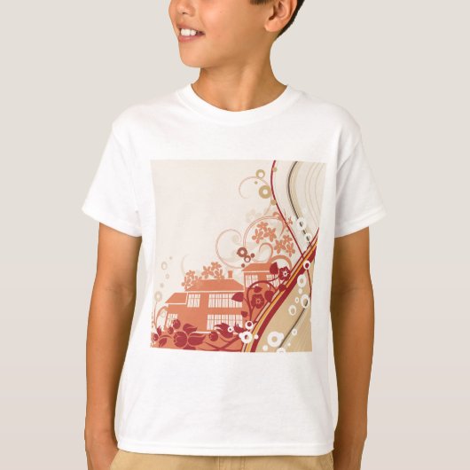 フローラハウスイラストレーション旋回と自然パターン Tシャツ (正面)