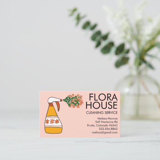 フローラハウスクリーニングサービススプレーボトルレトロ 名刺 (スタンド正面)