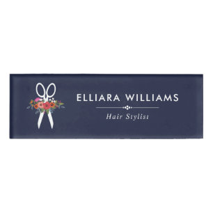 フローラハサミ – ネイビーブルー美容師 名札