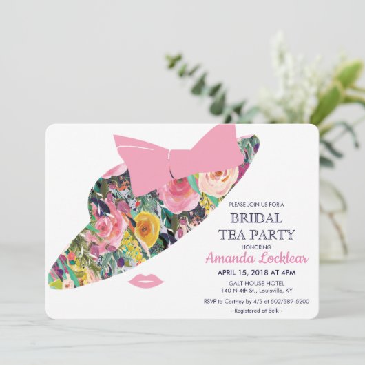 フローラハットブライダルシャワーティーパーティの招待状 招待状 (スタンド正面)