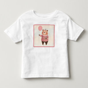 フローラハットベアとピンクプレイドセーター トドラーTシャツ