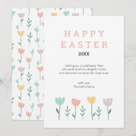 フローラハッピーイースターキュートパステルモダンピンクフラワー シーズンカード
