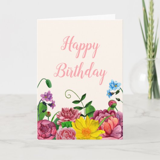 フローラハッピーバースデーカード水彩花 カード (正面)