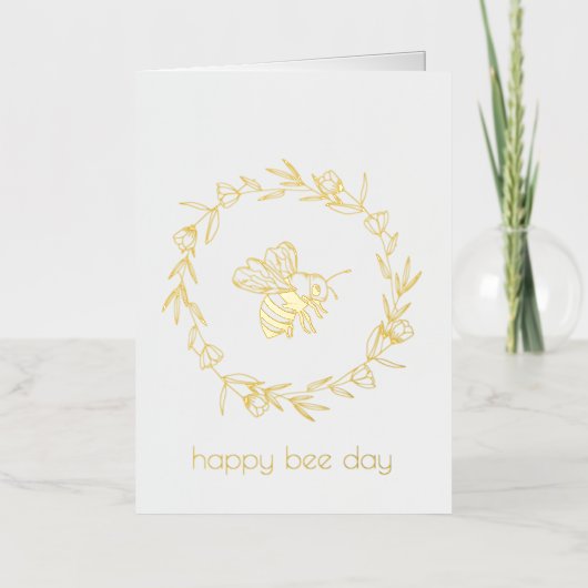 フローラハッピービーデイフォイル誕生日カード 箔グリーティングカード (正面)