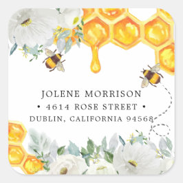 フローラハニカム |のまわりに差出人住所ラベル スクエアシール