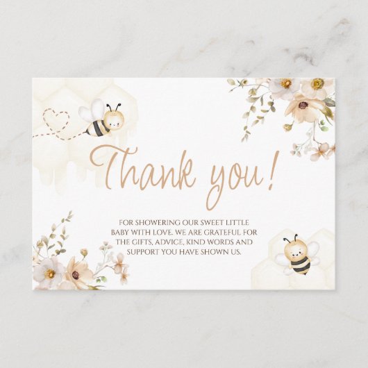 フローラハニービーベビーシャワーサンキューカード エンクロージャーカード (正面)