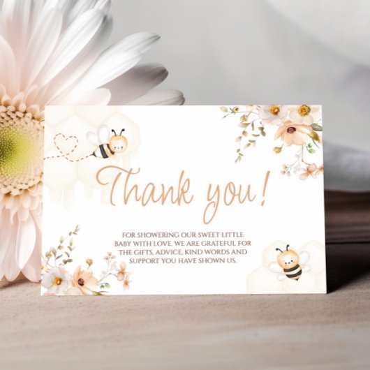 フローラハニービーベビーシャワーサンキューカード エンクロージャーカード