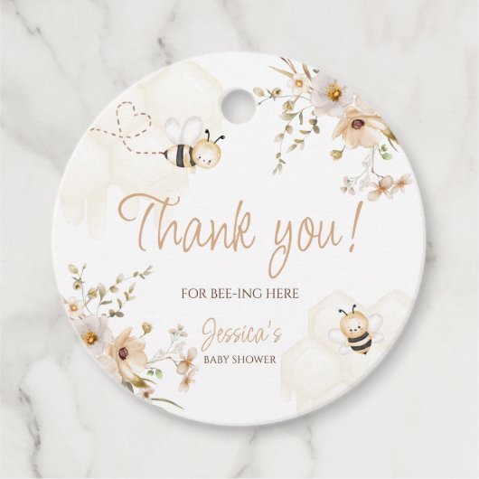 フローラハニービー赤ちゃんシャワーありがとうラウンド フェイバータグ (正面)