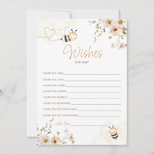 フローラハニービー赤ちゃんシャワーウィッシュカード 招待状 (正面)