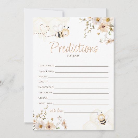 フローラハニービー赤ちゃんシャワー予測カード 招待状 (正面)