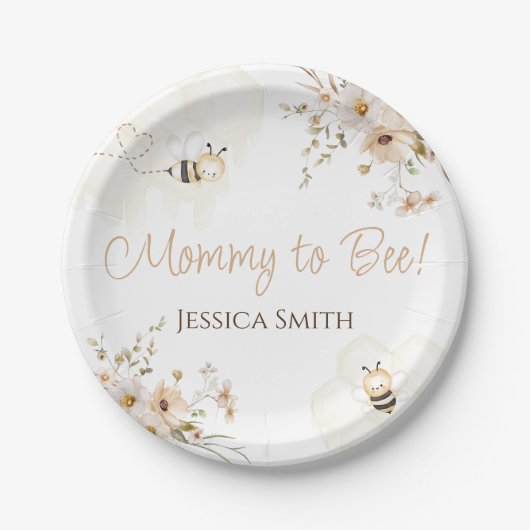 フローラハニービー赤ちゃんシャワー ペーパープレート (正面)