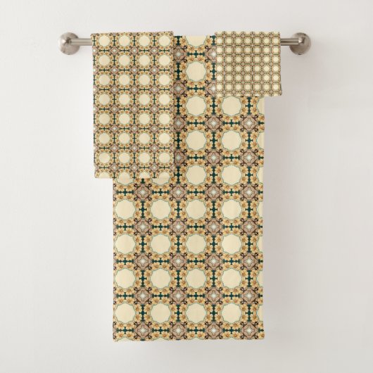 フローラハネコーム：複雑な幾何学的パターン バスタオルセット (インサイチュ)