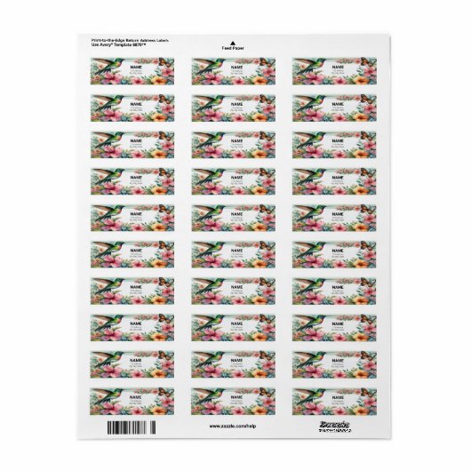 「フローラハミングバパーソナライズされたードネーム・タグ」。 ラベル (フルシート)