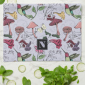 フローラハミングバードガーデンラベンダーパープル キッチンタオル (折り畳み)