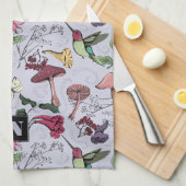 フローラハミングバードガーデンラベンダーパープル キッチンタオル (四つ折り)