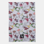 フローラハミングバードガーデンラベンダーパープル キッチンタオル (縦)