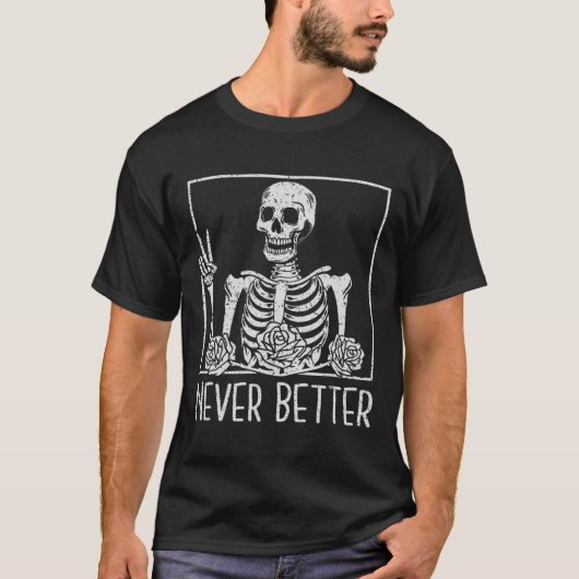 フローラハロウィーンのスケルトン決してコーヒーを飲む Tシャツ (正面)