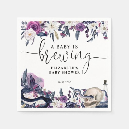 フローラハロウィーンスカルベビーは醸造シャワー スタンダードカクテルナプキン (正面)