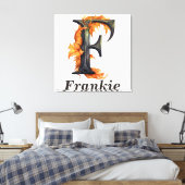 フローラハロウィーン名前をカスタムするレターFモノグラム キャンバスプリント (インサイチュ (寝室))